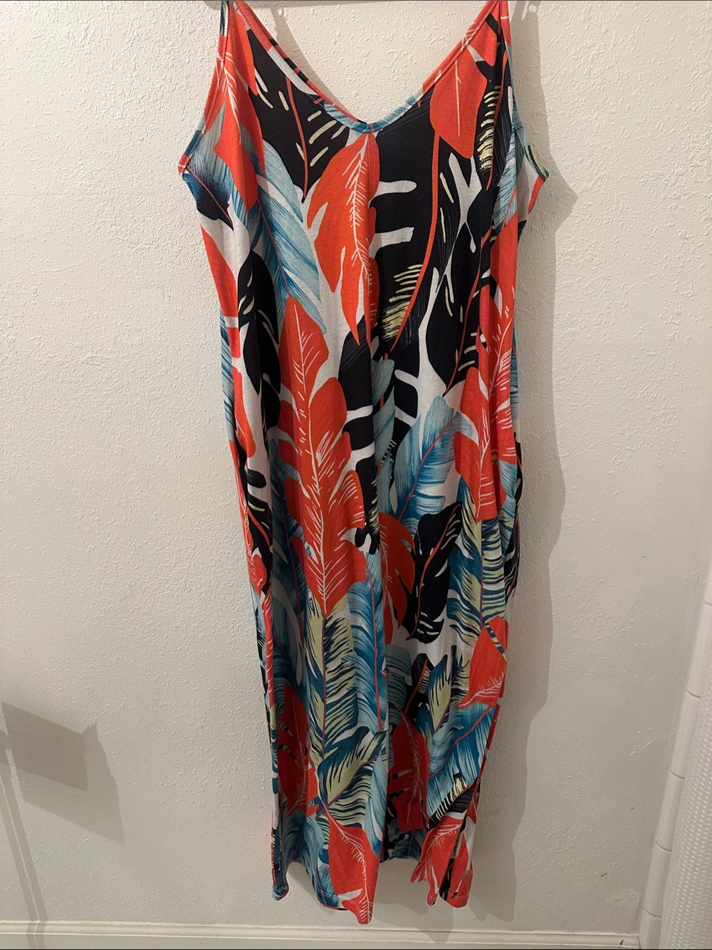 Women's Tropical Print Maxi Dress - Coral & Teal